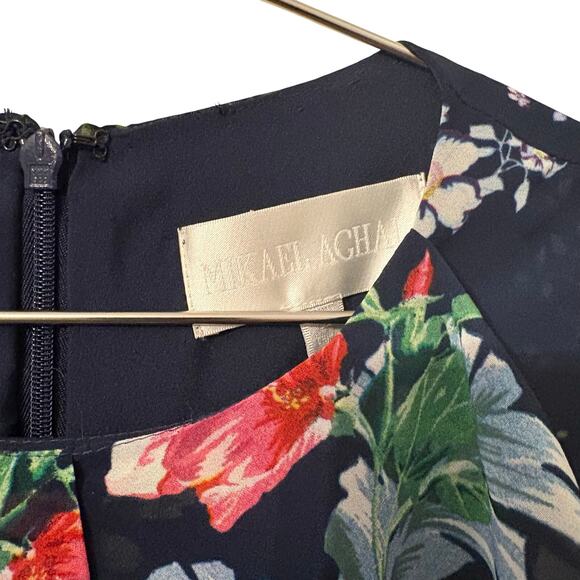 Mikael Aghal  Womens NEW Navy Floral Midi Length Dress 4 - Picture 7 of 8